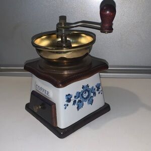 Vintage Hand crank Ceramic and Wood coffee grinder